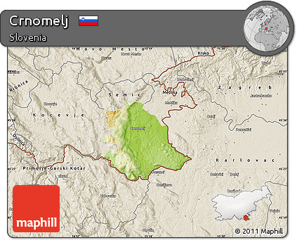 Physical Map of Crnomelj, shaded relief outside