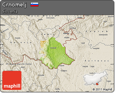 Physical Map of Crnomelj, shaded relief outside