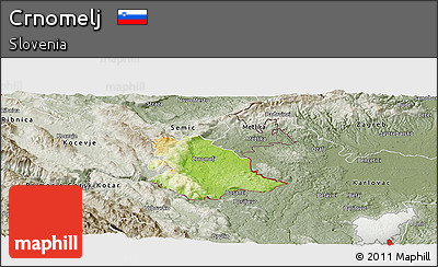 Physical Panoramic Map of Crnomelj, semi-desaturated