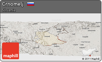 Shaded Relief Panoramic Map of Crnomelj, semi-desaturated