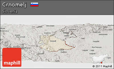 Shaded Relief Panoramic Map of Crnomelj, semi-desaturated