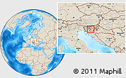 Shaded Relief Location Map of Ivancna Gorica, within the entire country