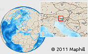Shaded Relief Location Map of Jesenice, within the entire country