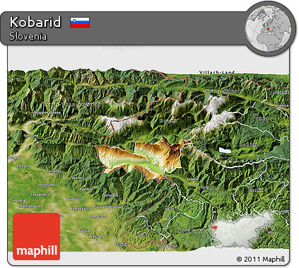 Physical 3D Map of Kobarid, satellite outside