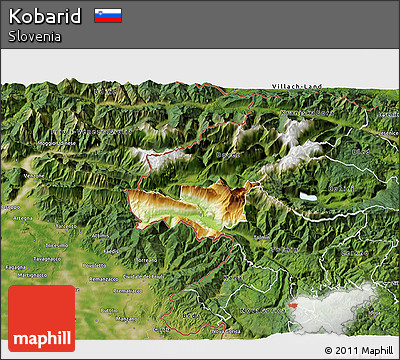 Physical 3D Map of Kobarid, satellite outside