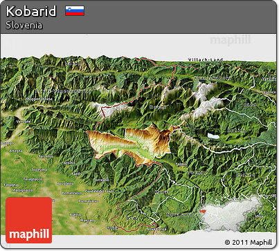 Physical 3D Map of Kobarid, satellite outside