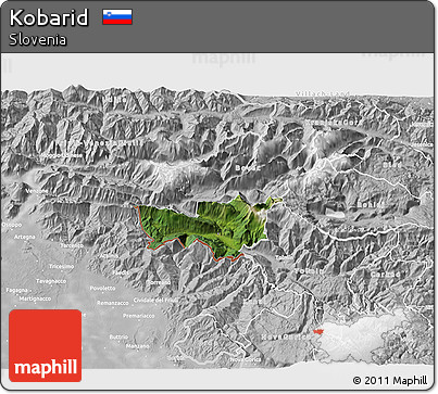 Satellite 3D Map of Kobarid, lighten, desaturated