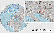 Gray Location Map of Kranj, highlighted country, hill shading