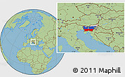 Flag Location Map of Slovenia, savanna style outside