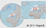 Gray Location Map of Slovenia, highlighted continent, within the entire continent, hill shading