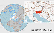 Gray Location Map of Slovenia, highlighted continent, hill shading