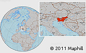 Gray Location Map of Slovenia, hill shading