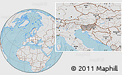 Gray Location Map of Slovenia, lighten, land only, hill shading