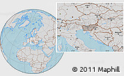 Gray Location Map of Slovenia, lighten, semi-desaturated, land only, hill shading