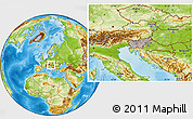 Gray Location Map of Slovenia, physical outside, hill shading