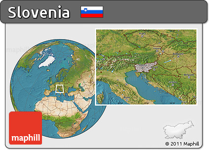 Gray Location Map of Slovenia, satellite outside, hill shading