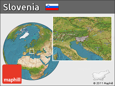 Gray Location Map of Slovenia, satellite outside, hill shading
