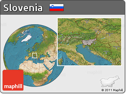 Gray Location Map of Slovenia, satellite outside, hill shading