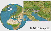 Gray Location Map of Slovenia, satellite outside, hill shading