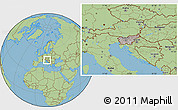 Gray Location Map of Slovenia, savanna style outside, hill shading inside