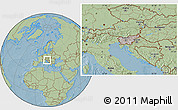 Gray Location Map of Slovenia, savanna style outside, hill shading outside