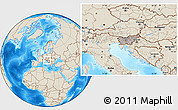 Gray Location Map of Slovenia, shaded relief outside, hill shading