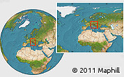 Satellite Location Map of Slovenia, within the entire continent