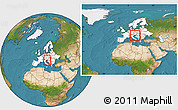 Satellite Location Map of Slovenia, highlighted continent, within the entire continent