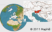 Satellite Location Map of Slovenia, highlighted continent