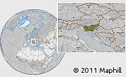 Satellite Location Map of Slovenia, lighten, desaturated