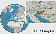 Satellite Location Map of Slovenia, lighten, semi-desaturated, land only