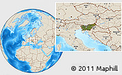 Satellite Location Map of Slovenia, shaded relief outside