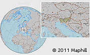 Savanna Style Location Map of Slovenia, gray outside, hill shading