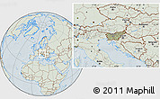 Savanna Style Location Map of Slovenia, lighten, hill shading