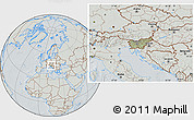 Savanna Style Location Map of Slovenia, lighten, semi-desaturated, hill shading