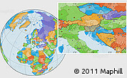 Savanna Style Location Map of Slovenia, political outside, hill shading