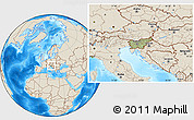 Savanna Style Location Map of Slovenia, shaded relief outside