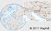 Shaded Relief Location Map of Slovenia, lighten, semi-desaturated