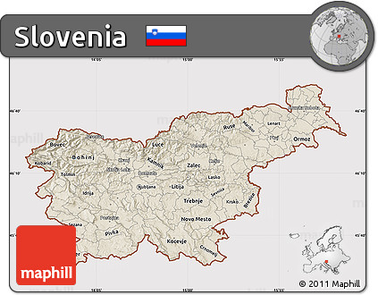 Shaded Relief Map of Slovenia, cropped outside