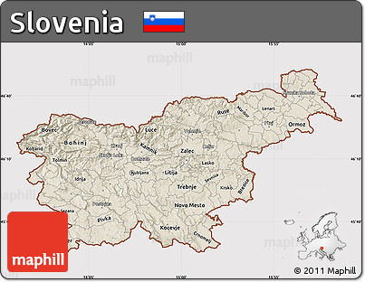 Shaded Relief Map of Slovenia, cropped outside