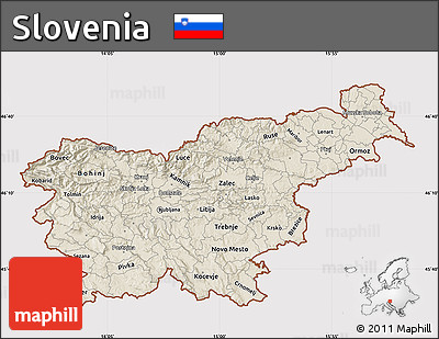 Shaded Relief Map of Slovenia, cropped outside