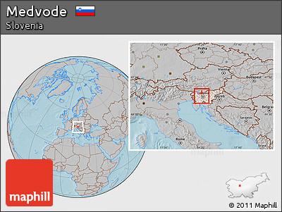 Gray Location Map of Medvode, highlighted country, hill shading
