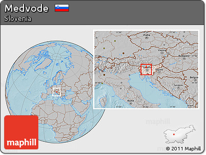 Gray Location Map of Medvode, highlighted country, hill shading