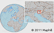 Gray Location Map of Medvode, highlighted country, hill shading