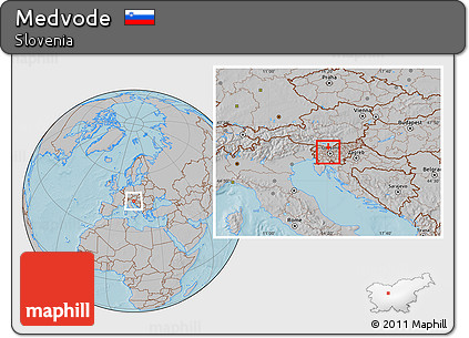 Gray Location Map of Medvode, hill shading
