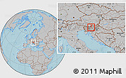 Gray Location Map of Nazarje, within the entire country, hill shading