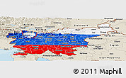 Flag Panoramic Map of Slovenia, shaded relief outside, bathymetry sea