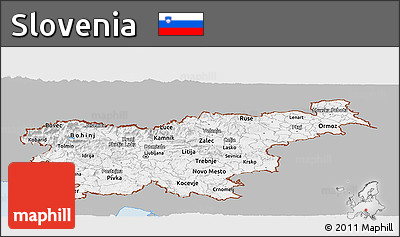 Gray Panoramic Map of Slovenia, single color outside
