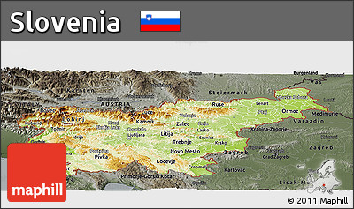 Physical Panoramic Map of Slovenia, darken, semi-desaturated
