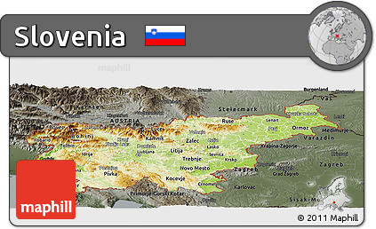 Physical Panoramic Map of Slovenia, darken, semi-desaturated